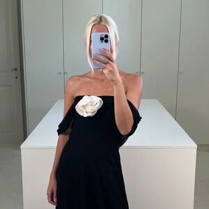 BERNADETTE Daffodil floral-appliquéd mini black dress NWT